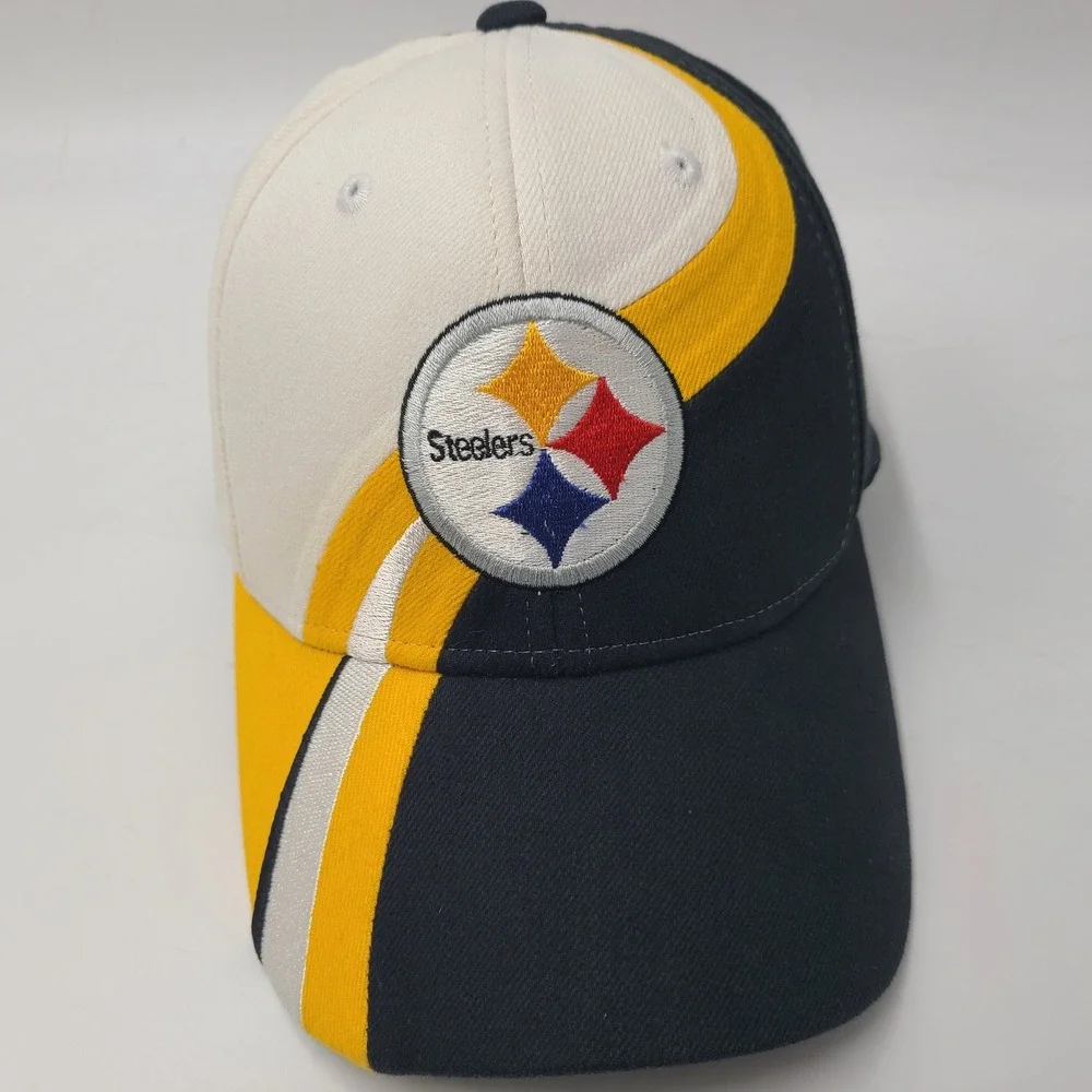 Pittsburgh Steelers Hat Fitted S-M NFL Team Apparel White Black Yellow Swirl Men